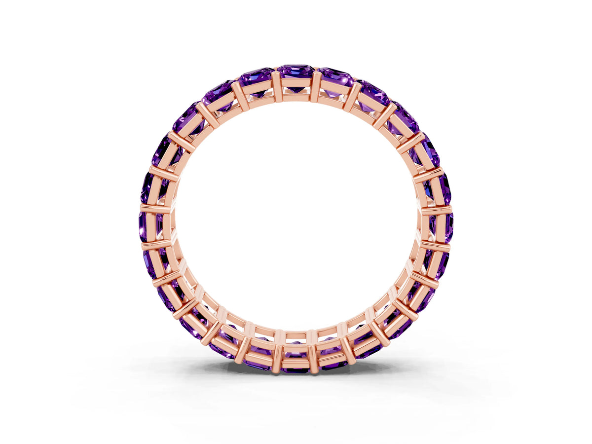 Emerald Cut Amethyst Eternity Band in Rose gold with Aligned Shared Prong Setting_3