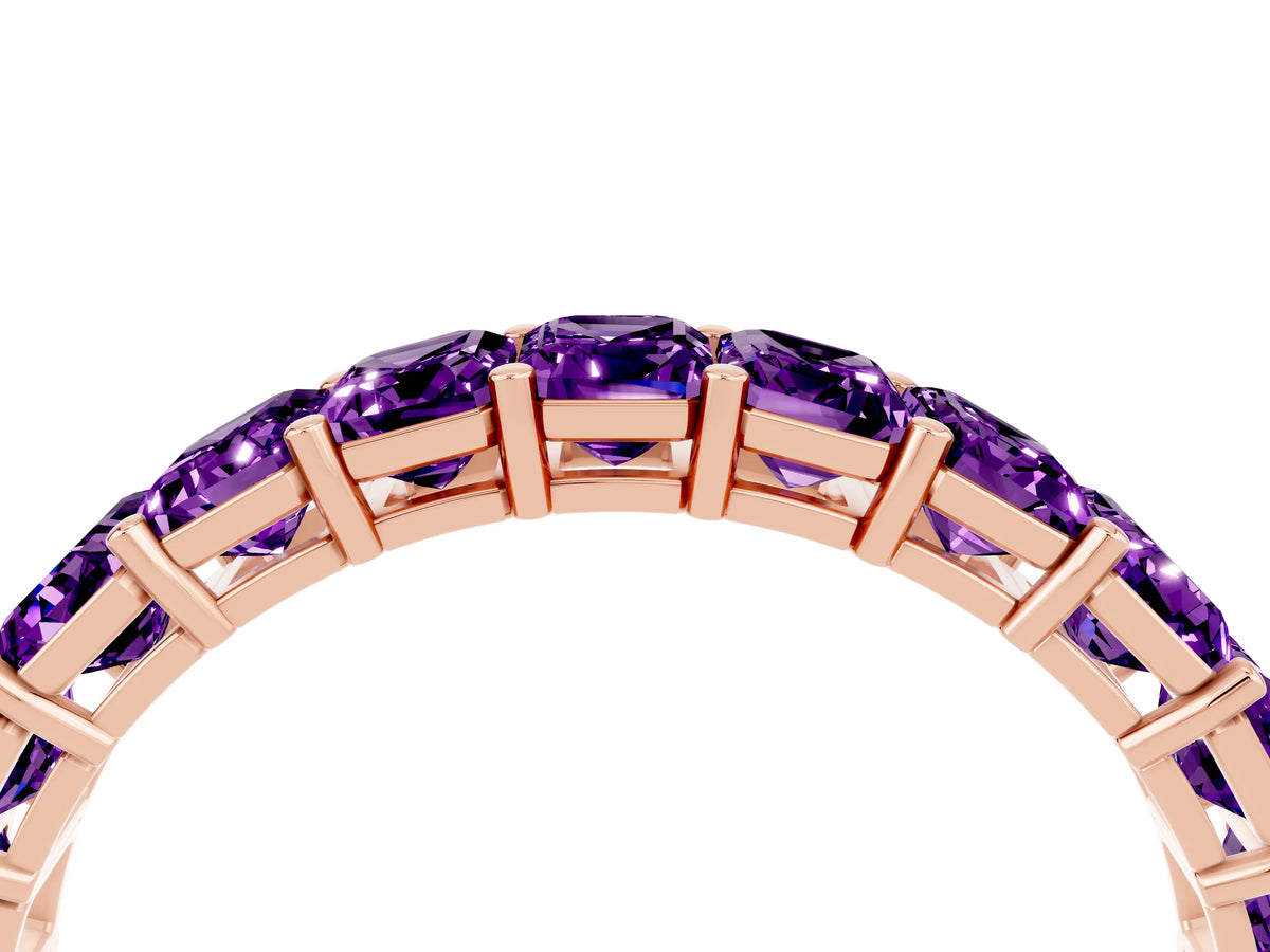 Emerald Cut Amethyst Eternity Band in Rose gold with Aligned Shared Prong Setting_4