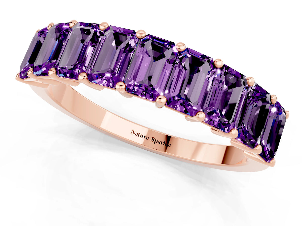 Emerald Cut Amethyst Eternity Band in Rose gold with Prong Setting_1