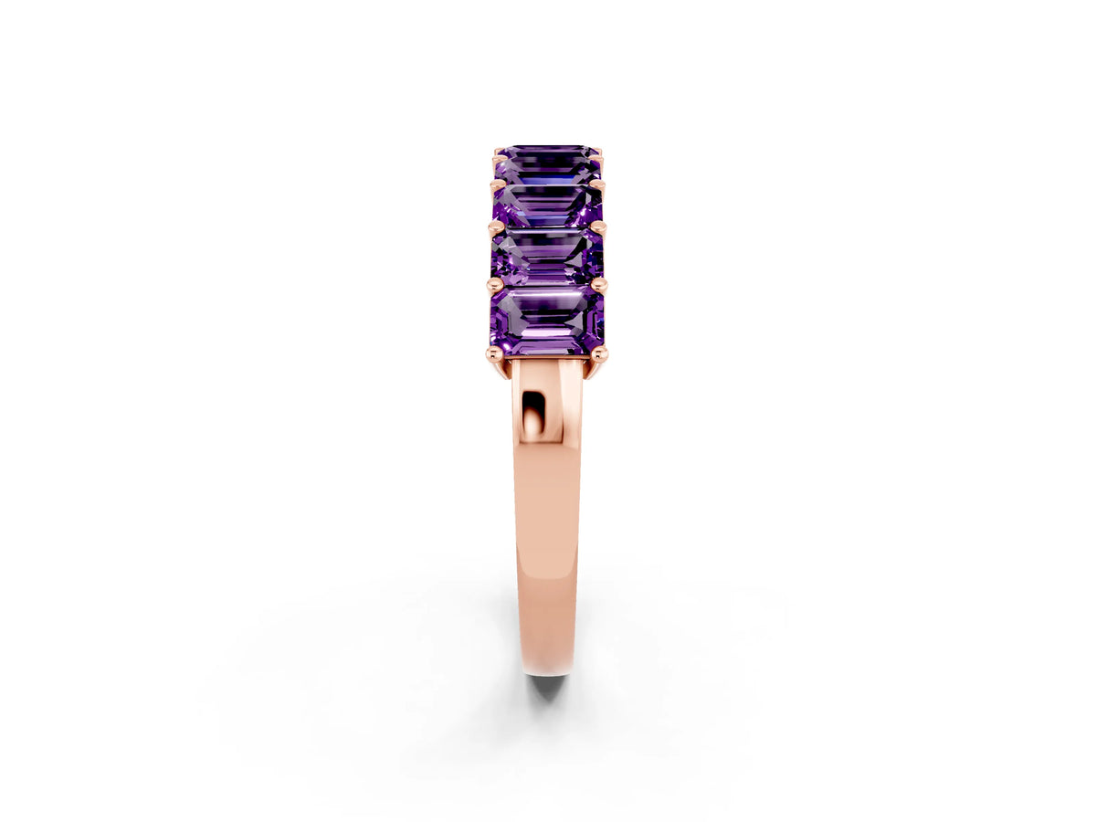Emerald Cut Amethyst Eternity Band in Rose gold with Prong Setting_2