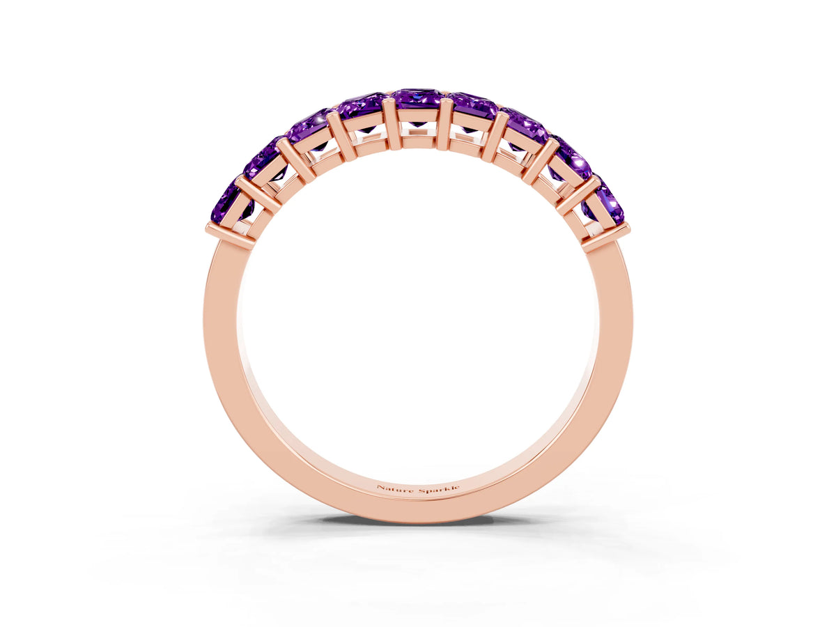 Emerald Cut Amethyst Eternity Band in Rose gold with Prong Setting_3
