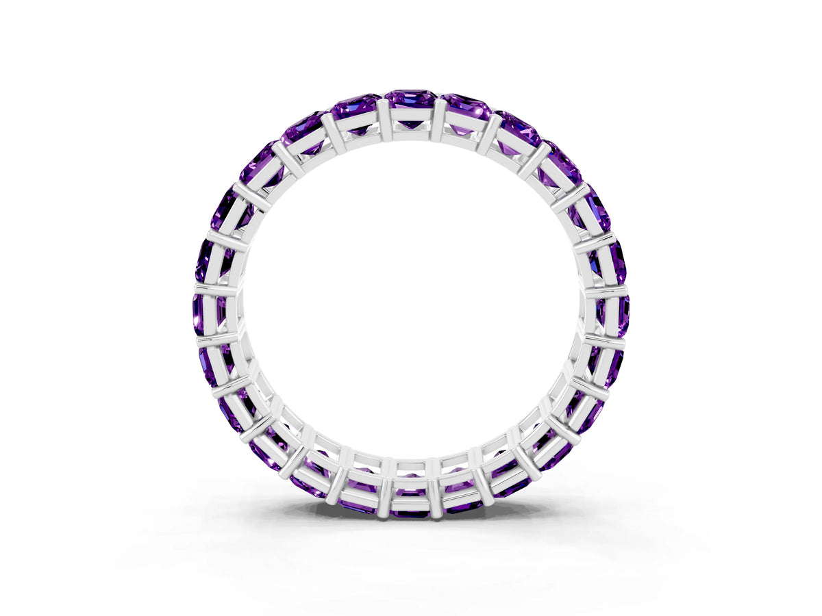 Emerald Cut Amethyst Eternity Band in Silver with Aligned Shared Prong Setting_3