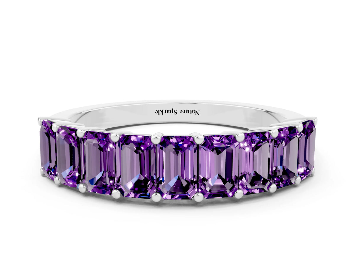 Emerald Cut Amethyst Eternity Band in Silver with Prong Setting