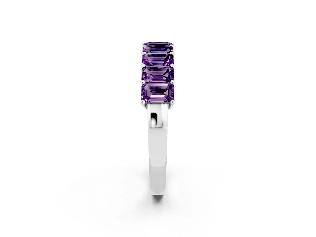 Emerald Cut Amethyst Eternity Band in Silver with Prong Setting_2