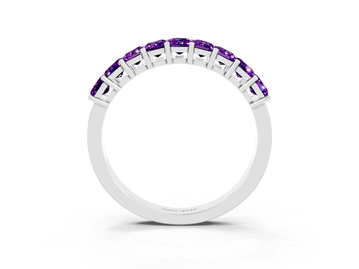 Emerald Cut Amethyst Eternity Band in Silver with Prong Setting_3