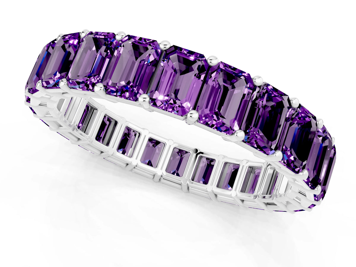 Emerald Cut Amethyst Eternity Band in White gold with Aligned Shared Prong Setting_1