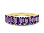 Emerald Cut Amethyst Eternity Band in Yellow gold with Prong Setting
