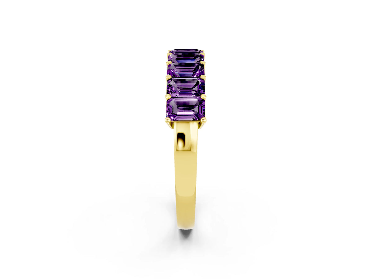 Emerald Cut Amethyst Eternity Band in Yellow gold with Prong Setting_2