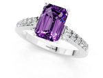 Emerald Cut Amethyst Solitaire Ring in Silver with Crossover Gallery and Round Pavé Band_1