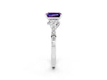 Emerald Cut Amethyst Solitaire Ring in Silver with Crossover Gallery and Round Pavé Band_2