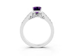 Emerald Cut Amethyst Solitaire Ring in Silver with Crossover Gallery and Round Pavé Band_3