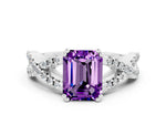 Emerald Cut Amethyst Solitaire Ring in Silver with Interwoven Pavé Band and Prong Setting_6