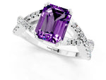 Emerald Cut Amethyst Solitaire Ring in Silver with Interwoven Pavé Band and Prong Setting_7