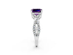 Emerald Cut Amethyst Solitaire Ring in White gold with Interwoven Pavé Band and Prong Setting_2