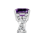 Emerald Cut Amethyst Solitaire Ring in White gold with Interwoven Pavé Band and Prong Setting_5