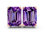 Emerald Cut Amethyst Stud Earrings in Rose gold with Basket Setting