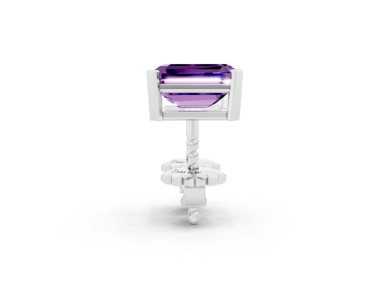 Emerald Cut Amethyst Stud Earrings in White gold with Basket Setting_2