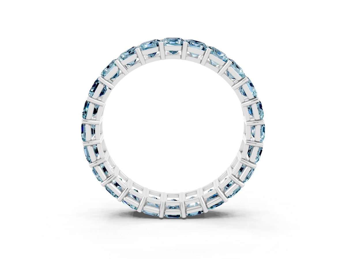 Emerald Cut Aquamarine Eternity Band in Platinum with Aligned Shared Prong Setting_3