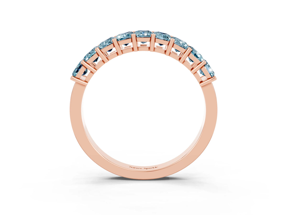 Emerald Cut Aquamarine Eternity Band in Rose gold with Prong Setting_3