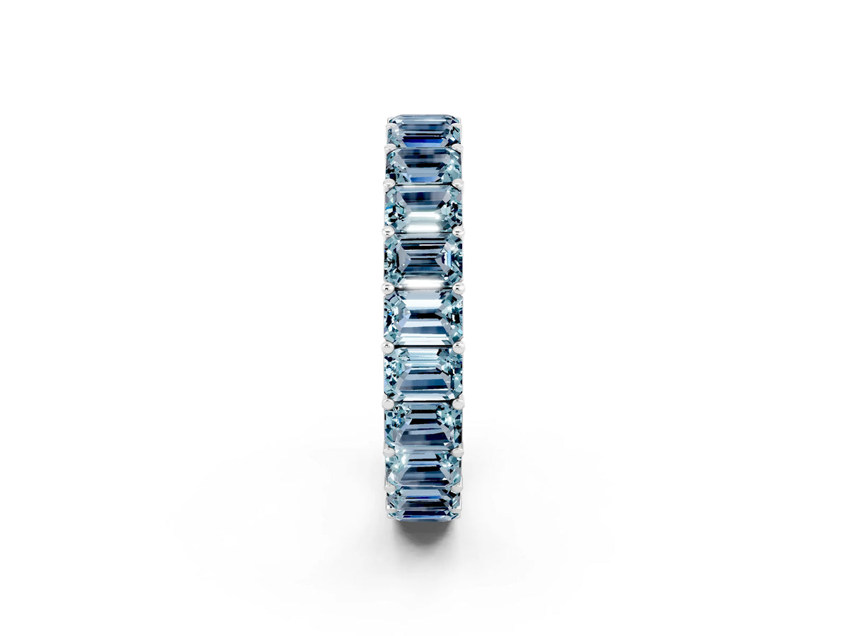 Emerald Cut Aquamarine Eternity Band in Silver with Aligned Shared Prong Setting_2