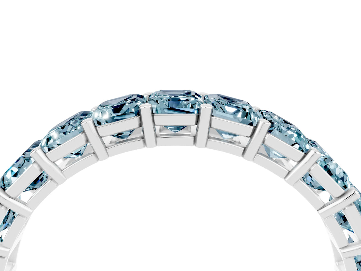 Emerald Cut Aquamarine Eternity Band in Silver with Aligned Shared Prong Setting_4