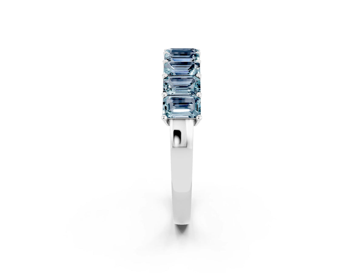 Emerald Cut Aquamarine Eternity Band in Silver with Prong Setting_2