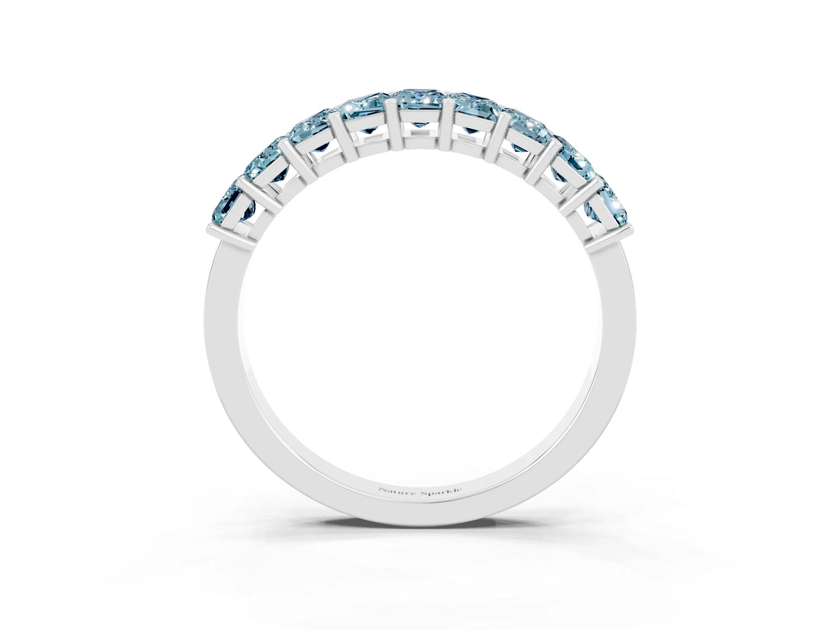 Emerald Cut Aquamarine Eternity Band in White gold with Prong Setting_3