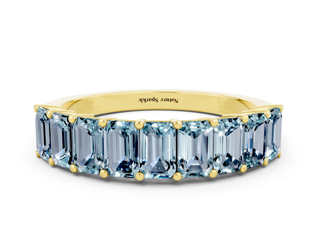 Emerald Cut Aquamarine Eternity Band in Yellow gold with Prong Setting