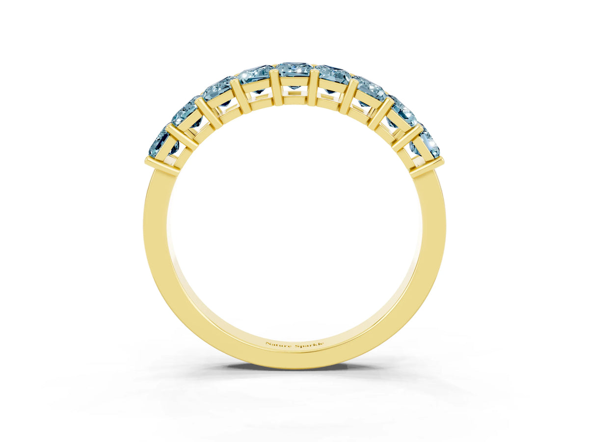 Emerald Cut Aquamarine Eternity Band in Yellow gold with Prong Setting_3