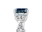 Emerald Cut Aquamarine Solitaire Ring in Silver with Interwoven Pavé Band and Prong Setting_11