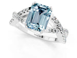 Emerald Cut Aquamarine Solitaire Ring in White gold with Interwoven Pavé Band and Prong Setting_1