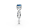 Emerald Cut Aquamarine Solitaire Ring in White gold with Interwoven Pavé Band and Prong Setting_2