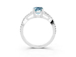 Emerald Cut Aquamarine Solitaire Ring in White gold with Interwoven Pavé Band and Prong Setting_3