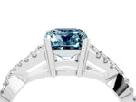 Emerald Cut Aquamarine Solitaire Ring in White gold with Interwoven Pavé Band and Prong Setting_4