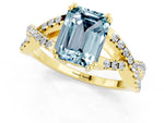 Emerald Cut Aquamarine Solitaire Ring in Yellow gold with Interwoven Pavé Band and Prong Setting_1