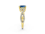 Emerald Cut Aquamarine Solitaire Ring in Yellow gold with Interwoven Pavé Band and Prong Setting_2