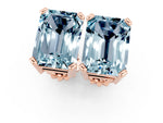 Emerald Cut Aquamarine Stud Earrings in Rose gold with Basket Setting_1
