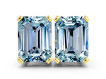 Emerald Cut Aquamarine Stud Earrings in Yellow gold with Basket Setting