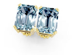 Emerald Cut Aquamarine Stud Earrings in Yellow gold with Basket Setting_1