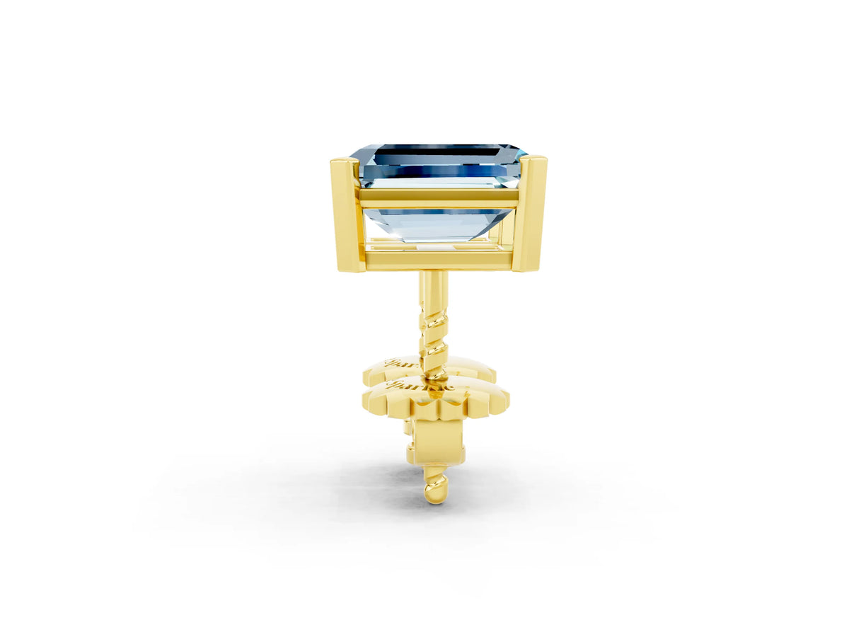 Emerald Cut Aquamarine Stud Earrings in Yellow gold with Basket Setting_2