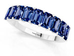 Emerald Cut Blue Sapphire Eternity Band in Platinum with Prong Setting_1