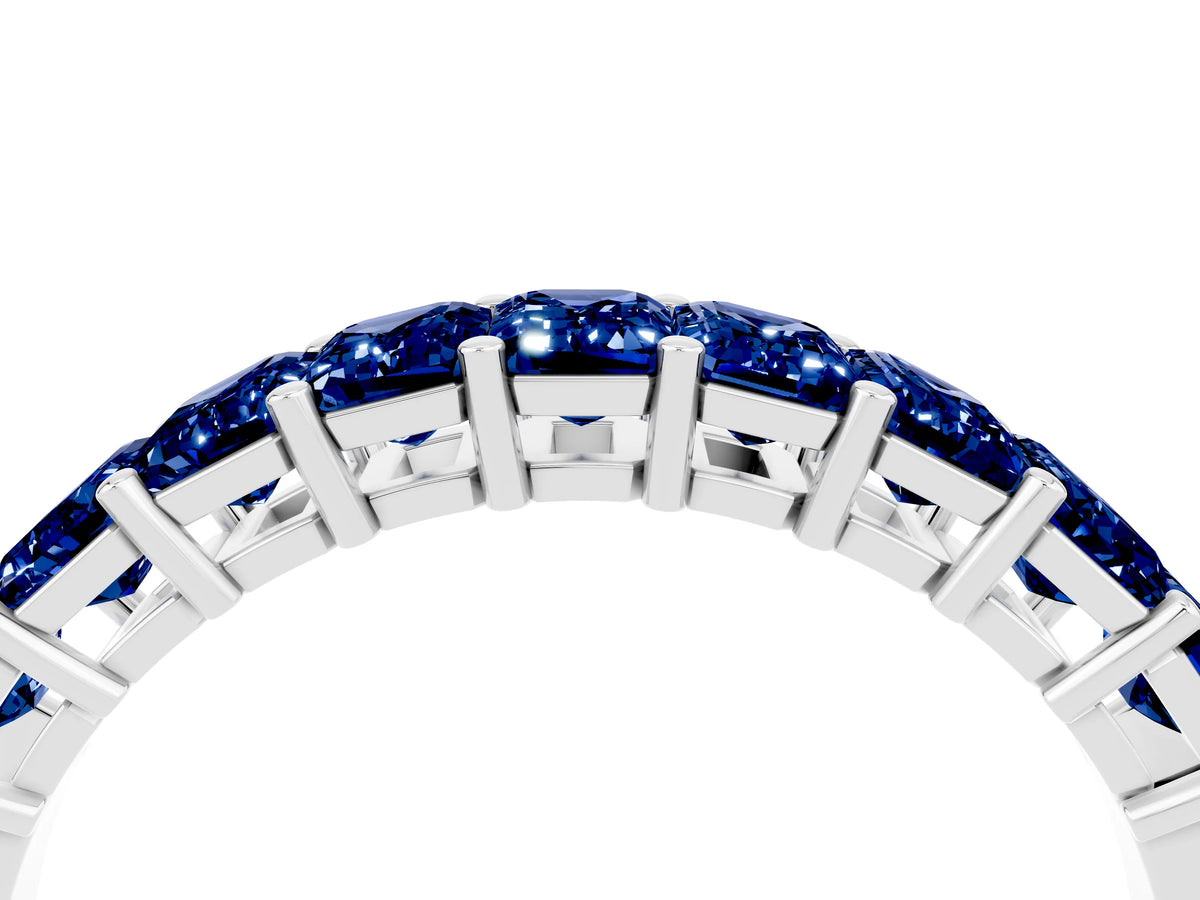 Emerald Cut Blue Sapphire Eternity Band in Platinum with Prong Setting_4