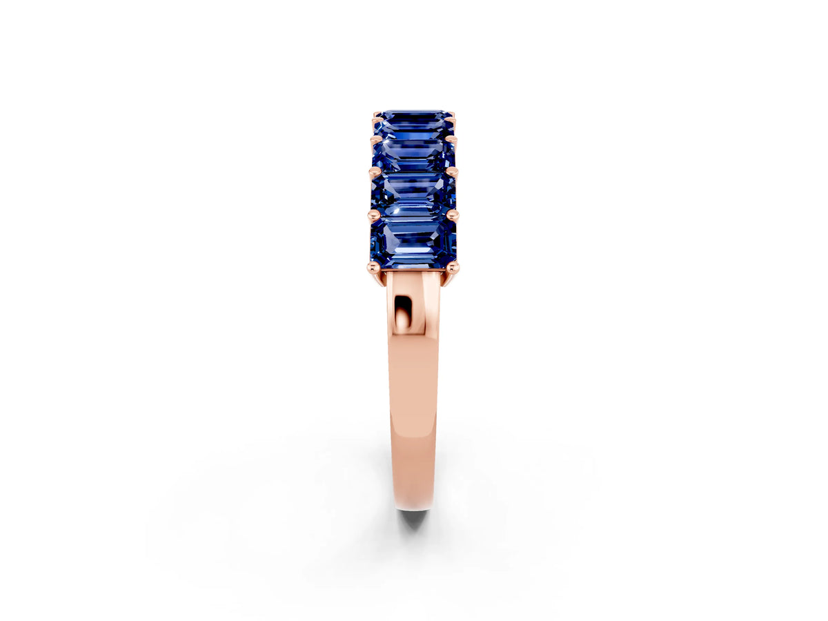 Emerald Cut Blue Sapphire Eternity Band in Rose gold with Prong Setting_2