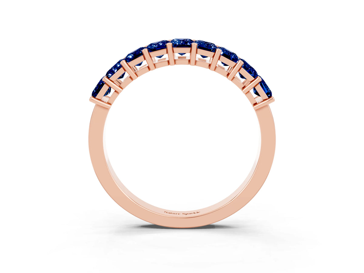 Emerald Cut Blue Sapphire Eternity Band in Rose gold with Prong Setting_3