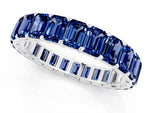 Emerald Cut Blue Sapphire Eternity Band in Silver with Aligned Shared Prong Setting_1