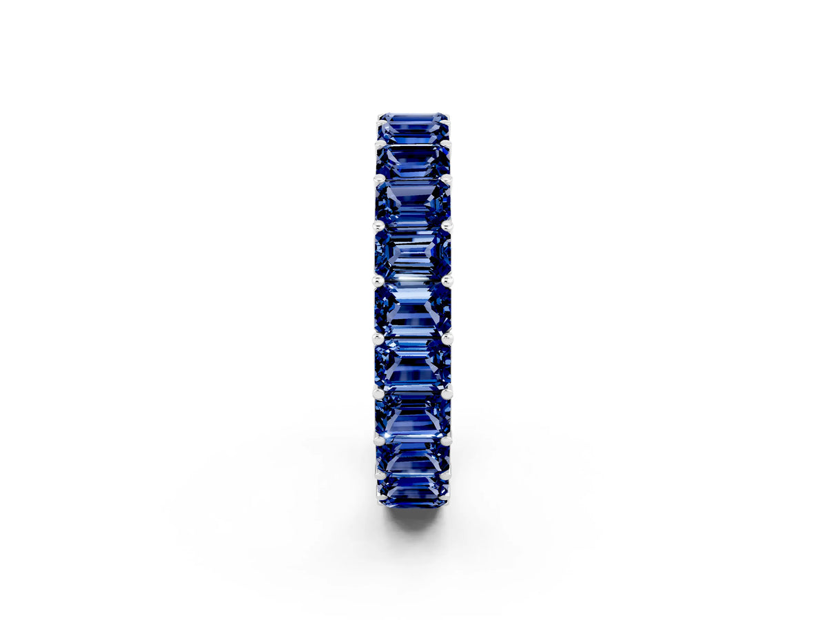 Emerald Cut Blue Sapphire Eternity Band in Silver with Aligned Shared Prong Setting_2