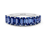 Emerald Cut Blue Sapphire Eternity Band in Silver with Prong Setting