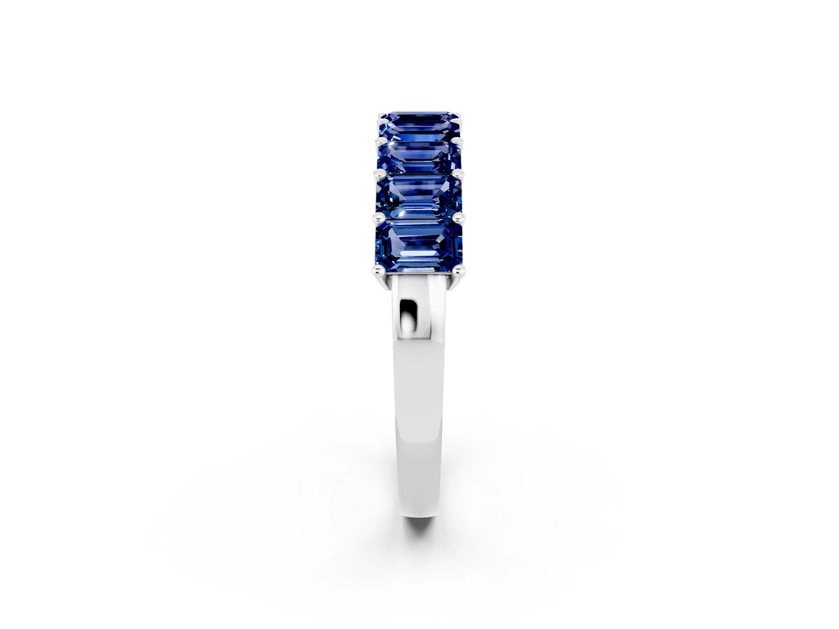 Emerald Cut Blue Sapphire Eternity Band in Silver with Prong Setting_2