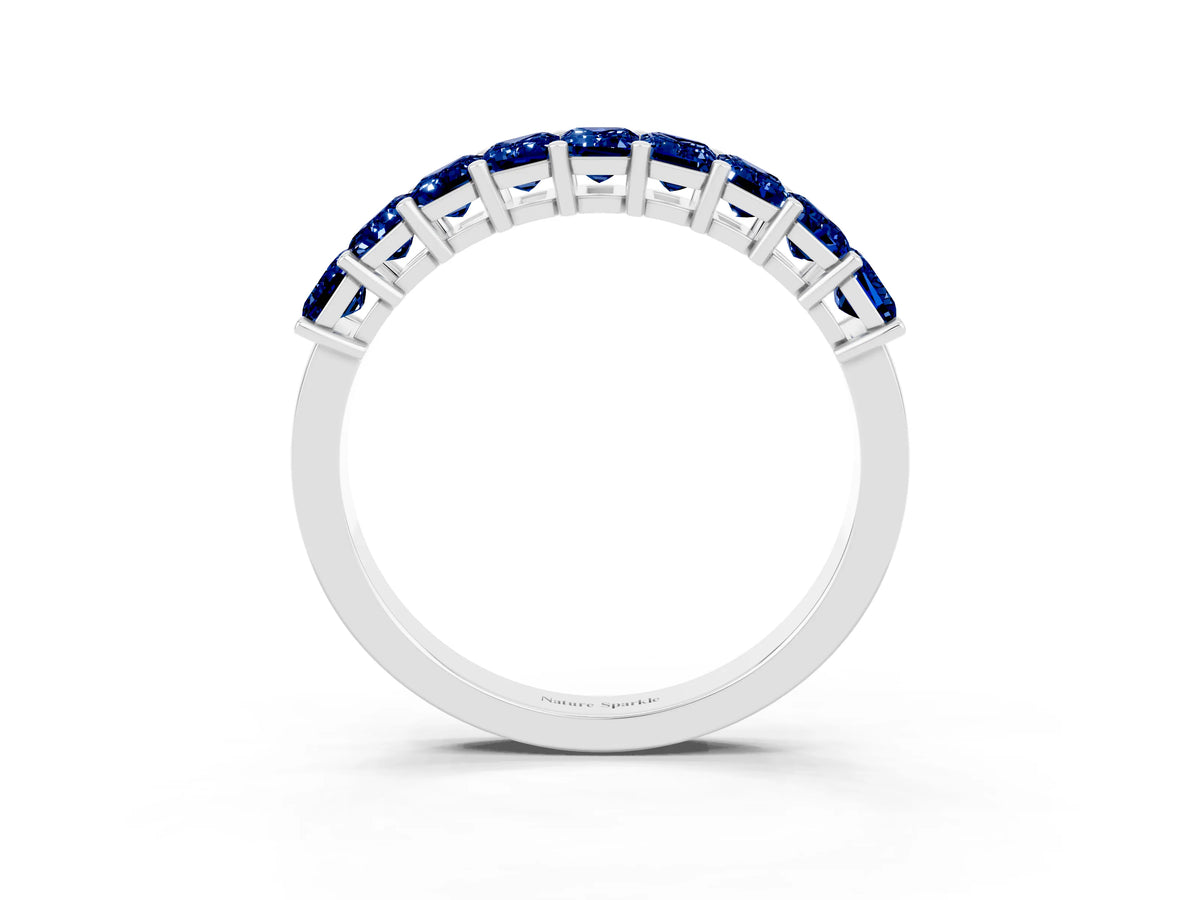 Emerald Cut Blue Sapphire Eternity Band in Silver with Prong Setting_3