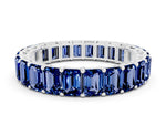Emerald Cut Blue Sapphire Eternity Band in White gold with Aligned Shared Prong Setting